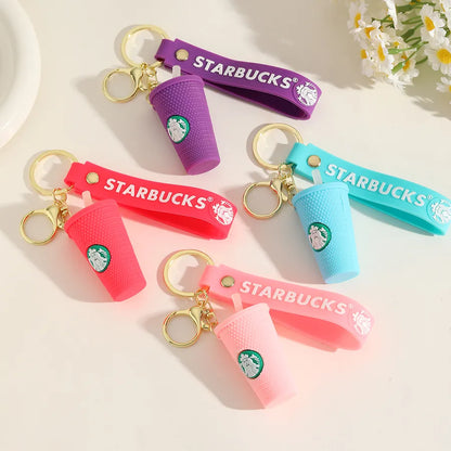 1 Piece IG Style Cute Simple Style coffee brand Coffee Cup Alloy soft glue Inlay PVC Soft Rubber Imitation Gold  Lobster Trigger Clasp Closure Keychain
