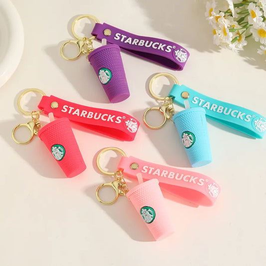 1 Piece IG Style Cute Simple Style coffee brand Coffee Cup Alloy soft glue Inlay PVC Soft Rubber Imitation Gold  Lobster Trigger Clasp Closure Keychain