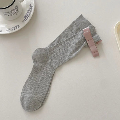 A Pair Basic Simple Style Women's Solid Color Bow Knot Cotton Crew Socks