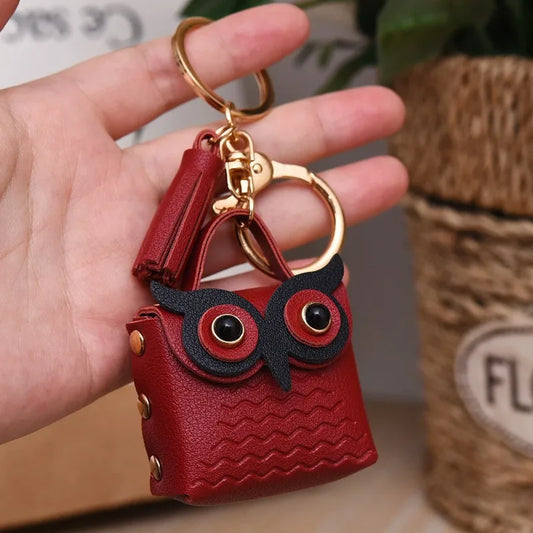 cartoon style owl pu leather metal unisex bag pendant keychain