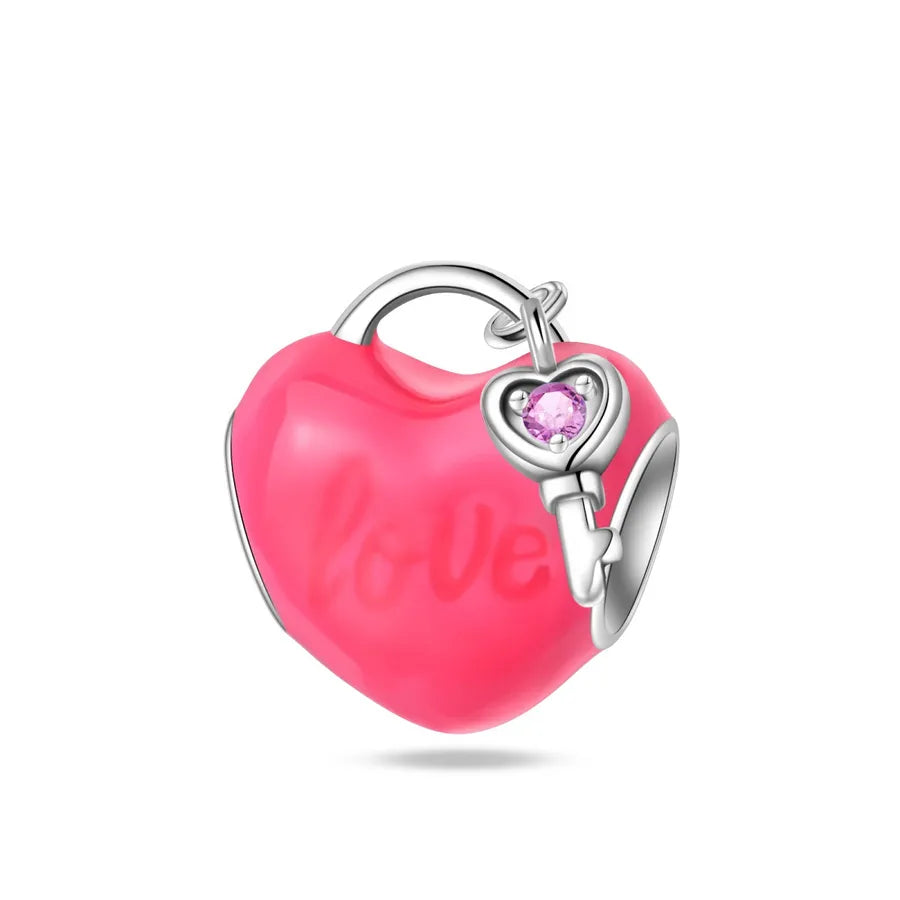1 Piece 9.4*26.7mm Hole 4~4.9mm Sterling Silver Zircon Heart Shape Key Lock Pendant Jewelry Accessories