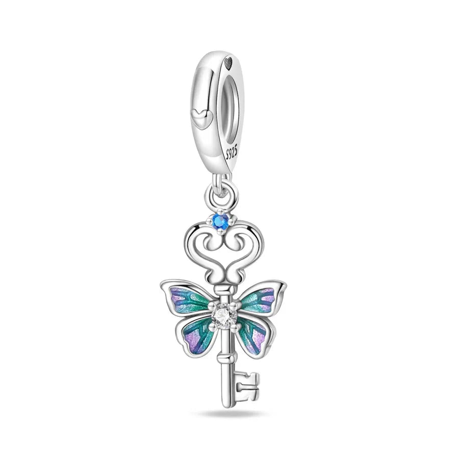 1 Piece 9.4*26.7mm Hole 4~4.9mm Sterling Silver Zircon Heart Shape Key Lock Pendant Jewelry Accessories
