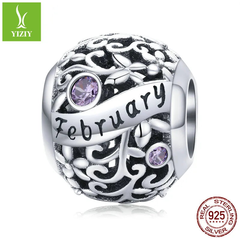 1 Piece 925 Sterling Silver Birthstone Solid Color Jewelry Accessories