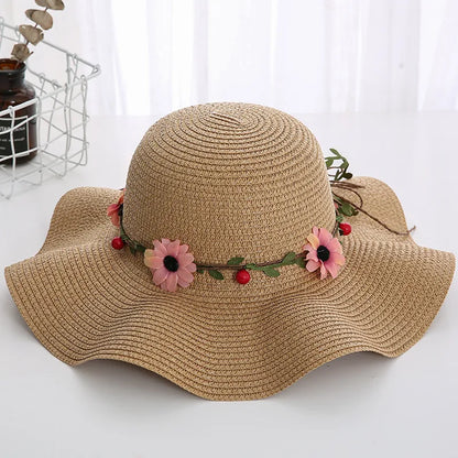 Women's Korean Style Flower Flowers Side Of Fungus Straw Hat