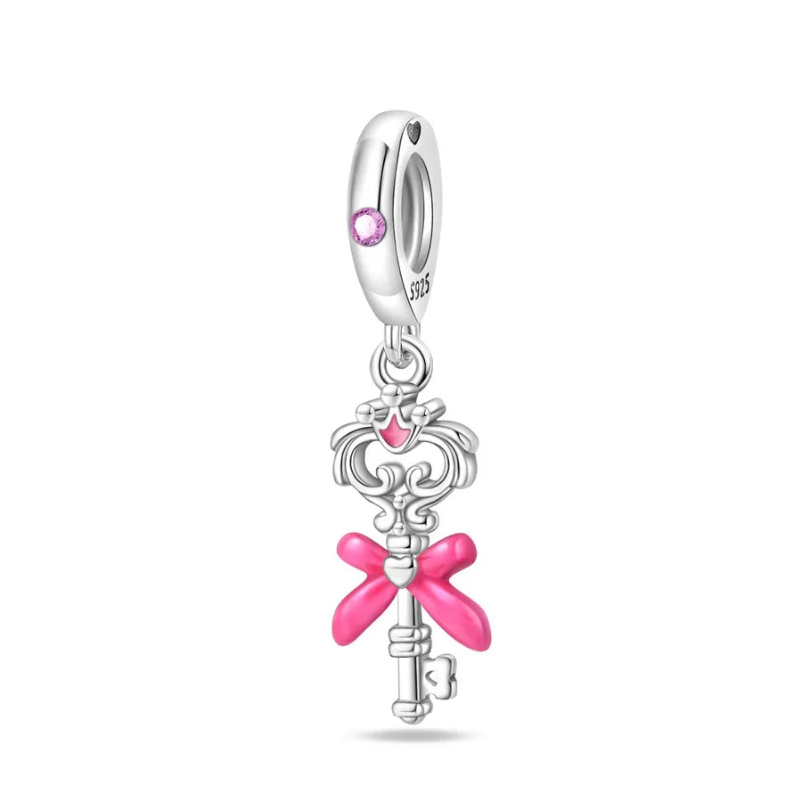 1 Piece 9.4*26.7mm Hole 4~4.9mm Sterling Silver Zircon Heart Shape Key Lock Pendant Jewelry Accessories