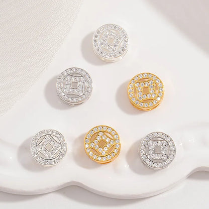 1 Piece 8.8*8.8mm Hole 6~9.9mm 925 Sterling Silver Zircon 22K Gold Plated Rhodium Plated Round Jewelry Accessories