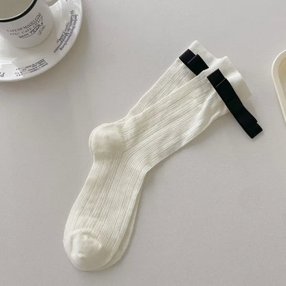 A Pair Basic Simple Style Women's Solid Color Bow Knot Cotton Crew Socks