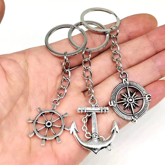 navigation vintage rudder anchor keychain compass key chain car bag decorative pendant