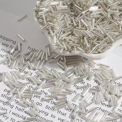 2*7mm filled silver tube beads glass rice beads handmade diy jewelry accessories necklace clothing hand sewn beads material