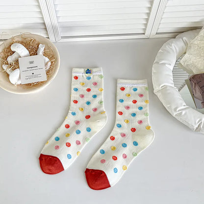 A Pair Cute Women's Stripe Polka Dots Cotton Crew Socks