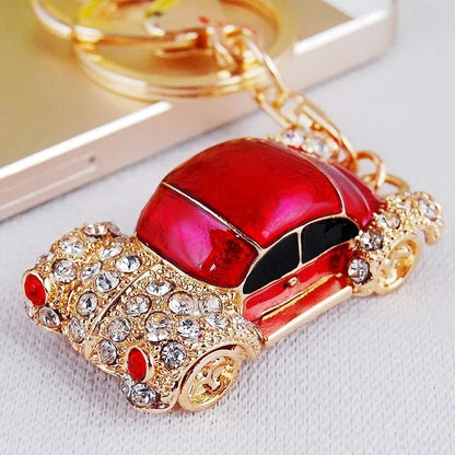 cute car metal diamond women's bag pendant keychain