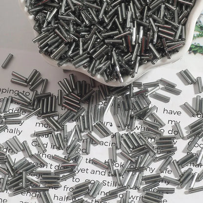 2*7mm filled silver tube beads glass rice beads handmade diy jewelry accessories necklace clothing hand sewn beads material