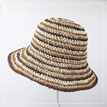 Women's Sweet Simple Style Color Block Wide Eaves Bucket Hat Straw Hat