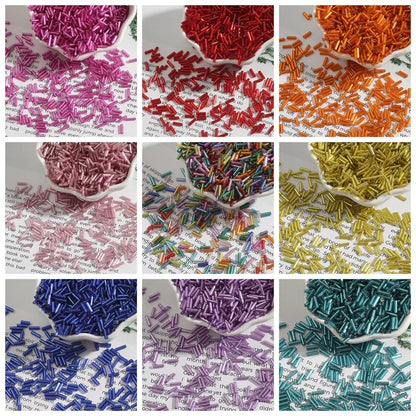 2*7mm filled silver tube beads glass rice beads handmade diy jewelry accessories necklace clothing hand sewn beads material