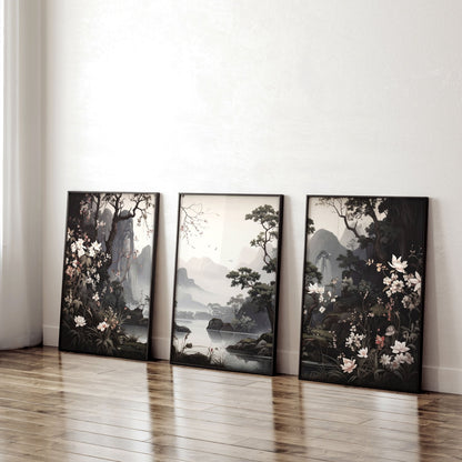 Pictures For Living Room Wall | Set of 3 Chinoiserie Wall art Prints