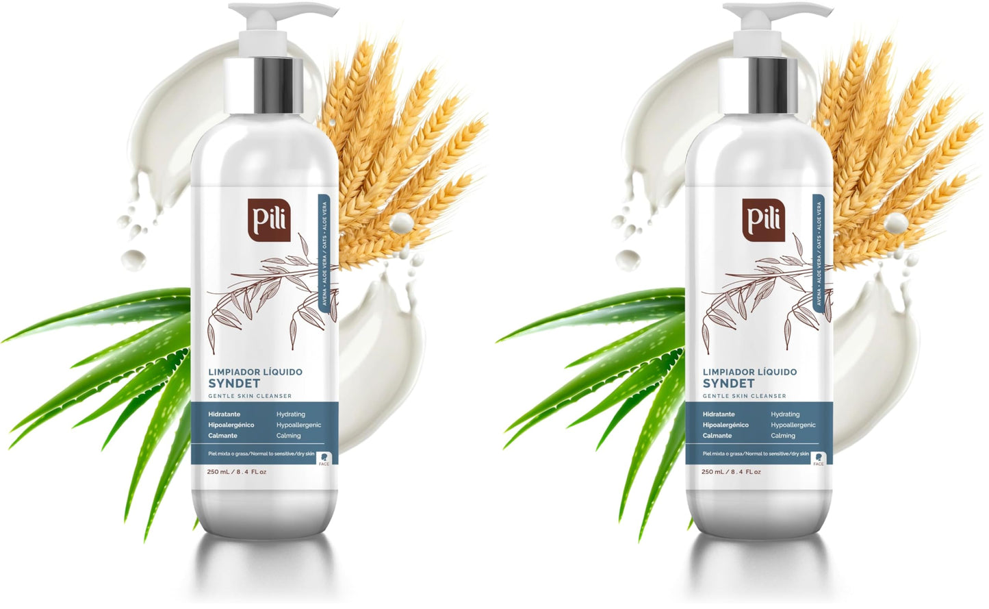 Pili Natural Syndet - Gentle Skin Cleanser with Oatmeal & Aloe Vera | Hypoallergenic for Sensitive Skin | 8.4 fl oz x2