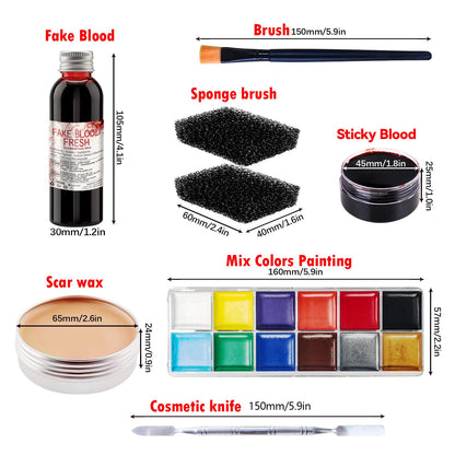 PillyBalla Professional Halloween SFX Makeup Kit – Wound Wax, Fake Blood, 12 Colors