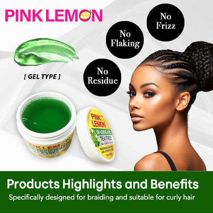 PINK LEMON Braiding Gel Tea Tree – Maximum Hold, No Flaking, High Shine, Fast Drying – 15 oz