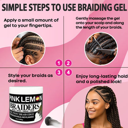 PINK LEMON Braiding Gel – Maximum Hold, No Flaking, High Shine (10 oz)