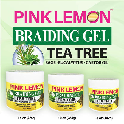 PINK LEMON Braiding Gel Tea Tree – Maximum Hold, No Flaking, High Shine, Fast Drying – 15 oz