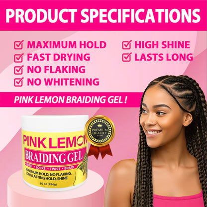 PINK LEMON Braiding Gel - Maximum Hold, High Shine, No Flaking | 10 oz