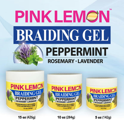 PINK LEMON Braiding Gel Peppermint – Maximum Hold, No Flaking, High Shine (10 oz)