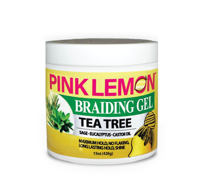 PINK LEMON Braiding Gel Tea Tree – Maximum Hold, No Flaking, High Shine, Fast Drying – 15 oz