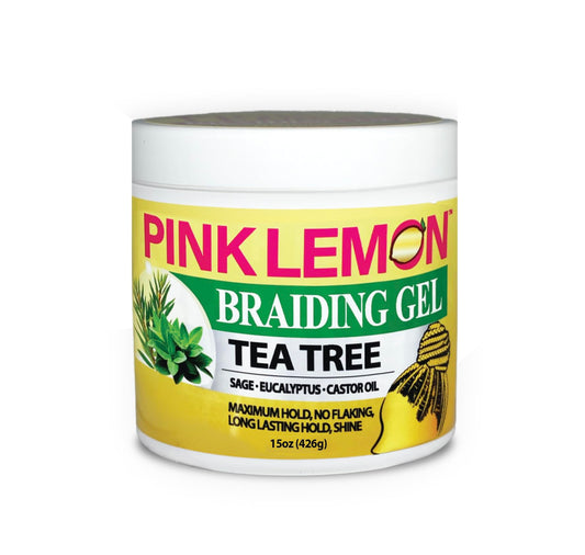 PINK LEMON Braiding Gel Tea Tree – Maximum Hold, No Flaking, High Shine, Fast Drying – 15 oz