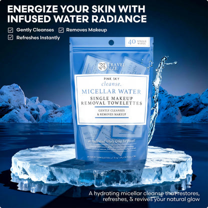 Pink Sky Micellar Water Makeup Remover Wipes – 40 Travel-Ready Hydrating Towelettes