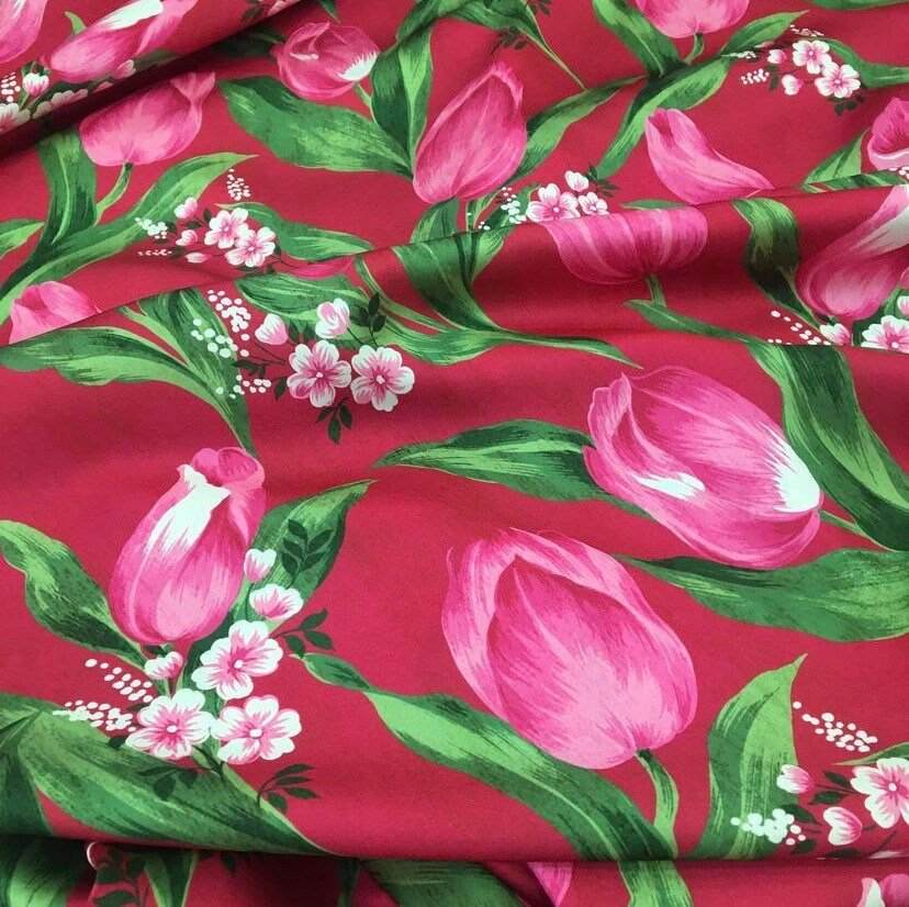 Pink Tulip Fabric by Metre