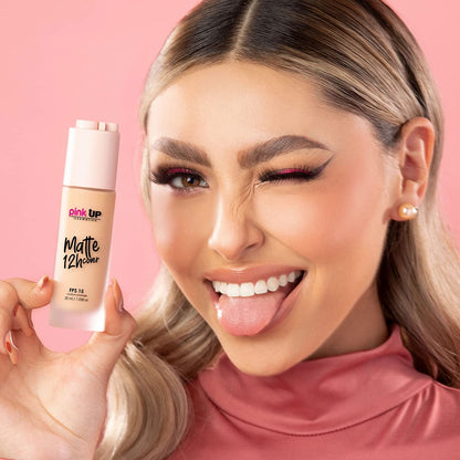 Pink Up Matte Cover Liquid Foundation SPF 15 – 12-Hour Matte Wear, Medium Coverage, Tan