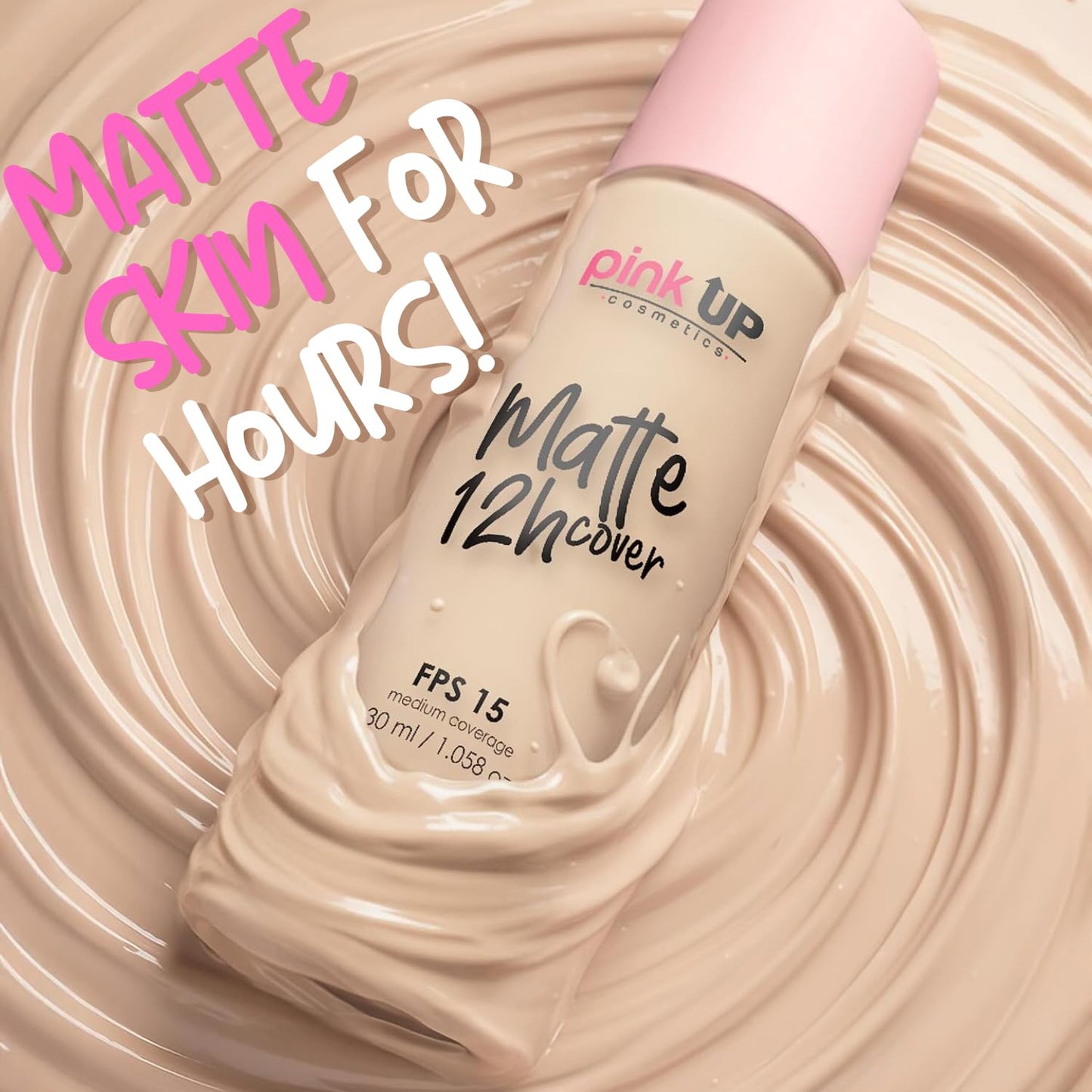 Pink Up Matte Cover Liquid Foundation SPF 15 – 12-Hour Matte Wear, Medium Coverage, Tan