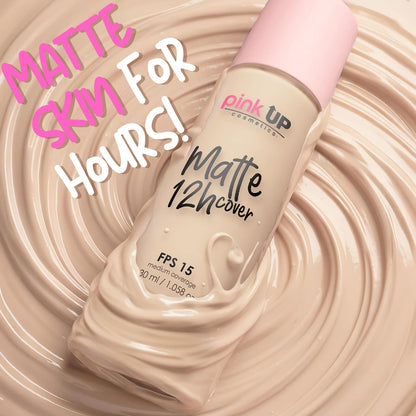 Pink Up Matte Cover Liquid Foundation SPF 15 – 12-Hour Matte Wear, Medium Coverage, Tan
