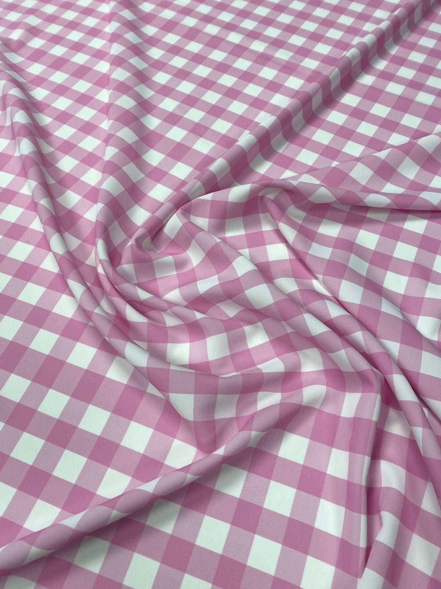 Pink White Plaid Fabric by Metre