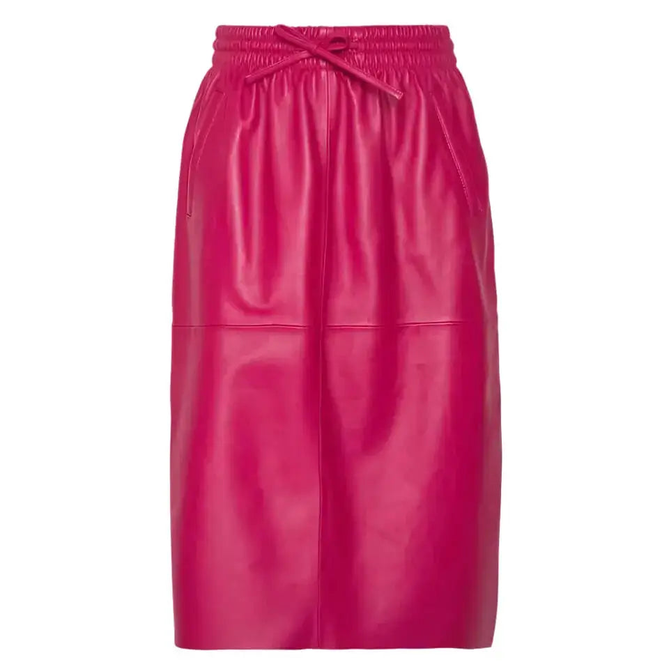 Women’s Pink Midi Leather Skirt