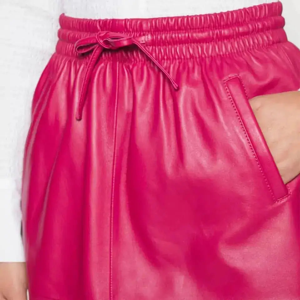 Women’s Pink Midi Leather Skirt