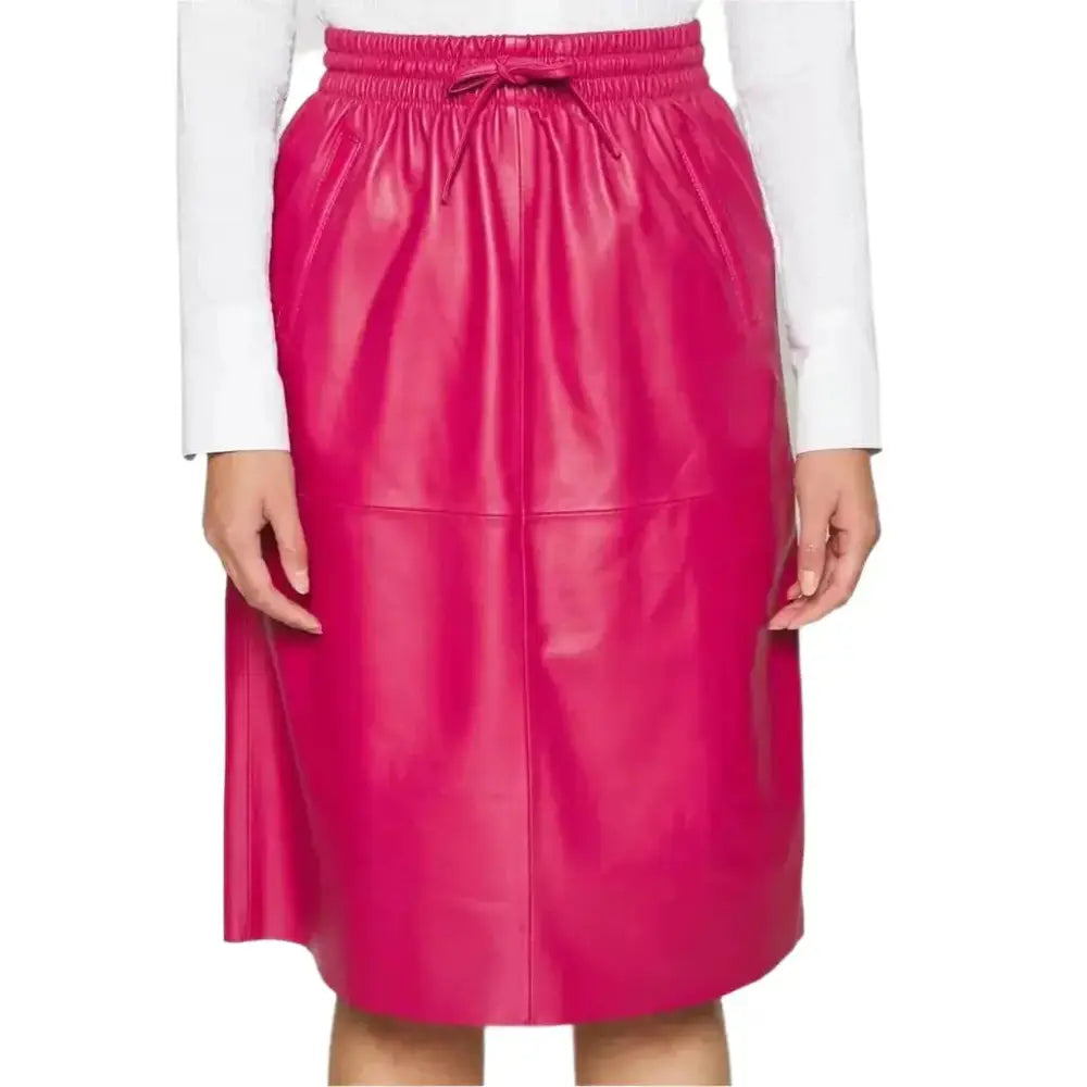 Women’s Pink Midi Leather Skirt