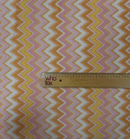 Pink Yellow Zigzag Lurex Fabric with Shine by the Metre