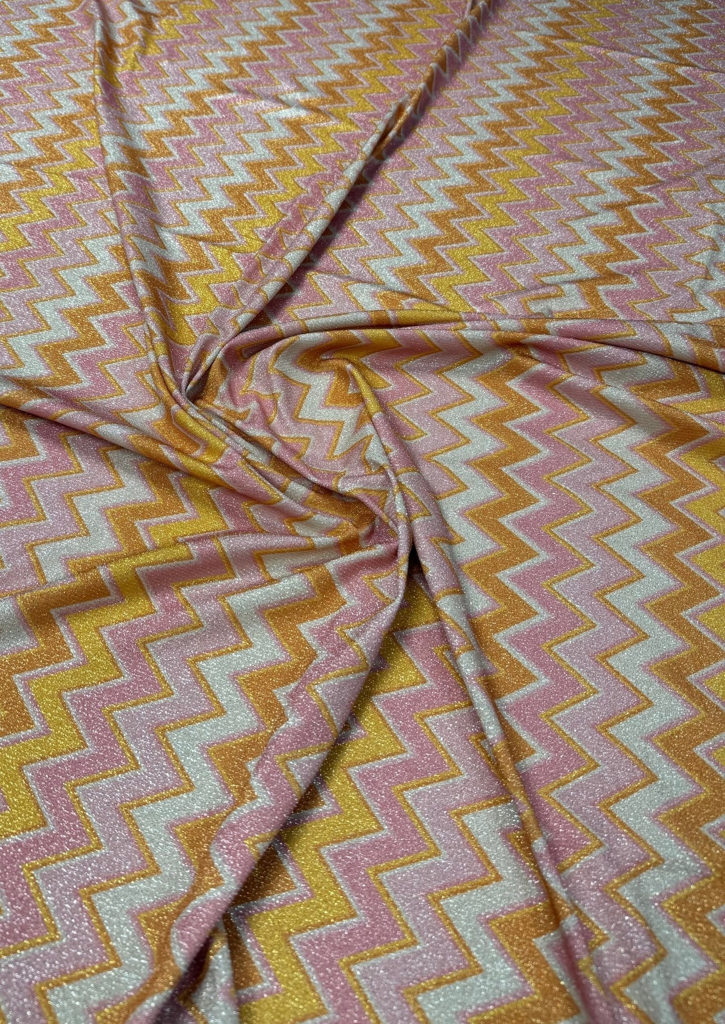 Pink Yellow Zigzag Lurex Fabric with Shine by the Metre