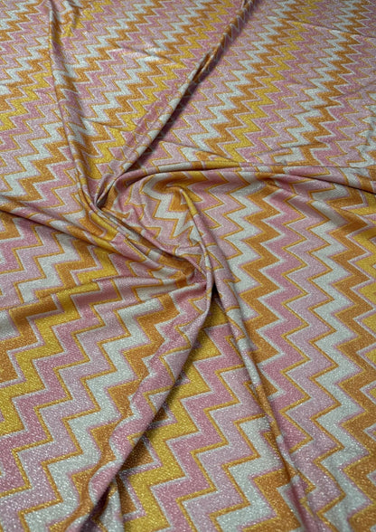 Pink Yellow Zigzag Lurex Fabric with Shine by the Metre
