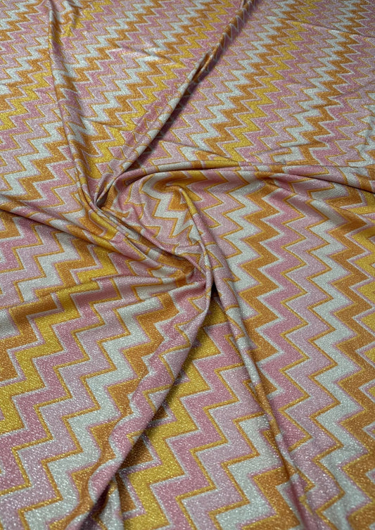 Pink Yellow Zigzag Lurex Fabric with Shine by the Metre