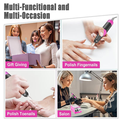 Pinkiou Professional Electric Nail Drill Kit – 7 Drill Bits + 6 Gel Removers