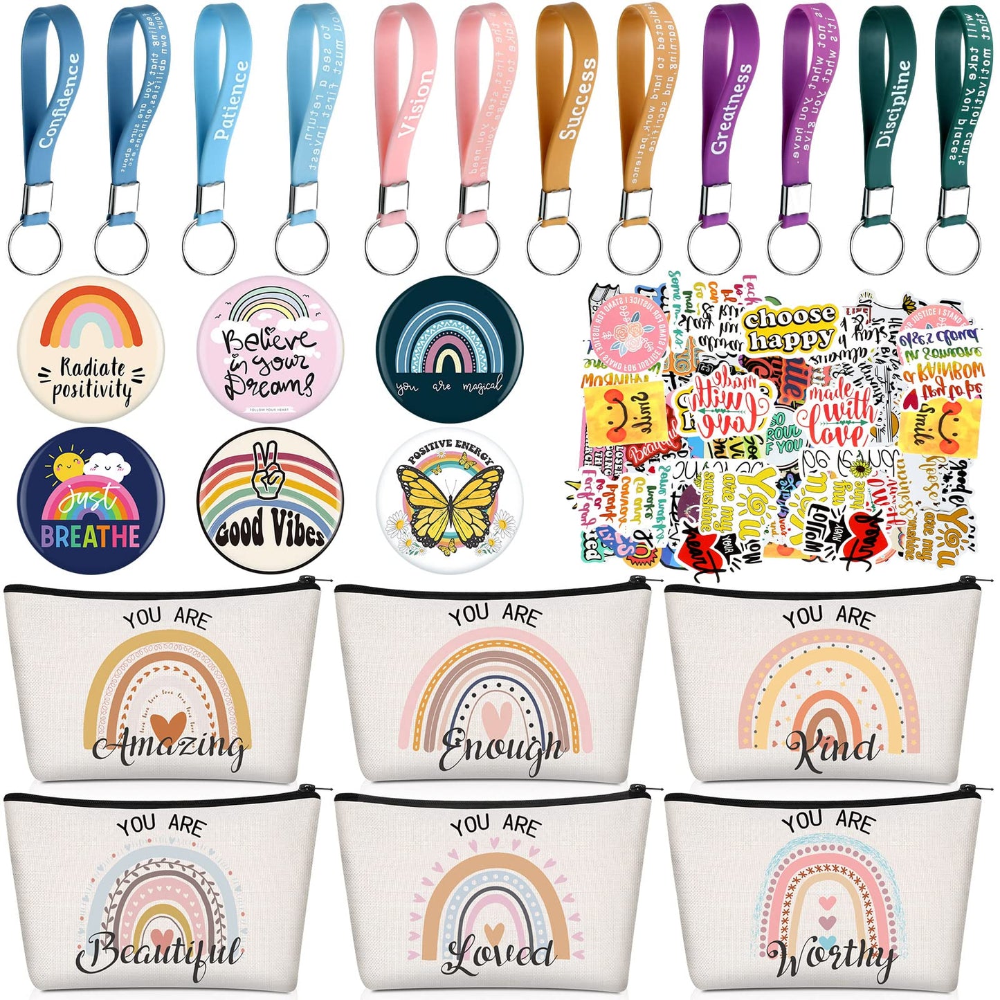 Pinkunn 68 Pcs Inspirational Gifts Bulk – Rainbow Bags & Accessories