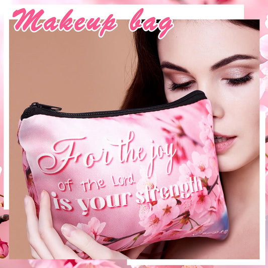Pinkunn 16 Pcs Valentines Canvas Makeup Bags – Inspirational Bible Verse Pouches with Zipper