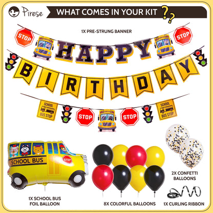 PIRESE Wheels on the Bus Birthday Banner Kit – All-in-One School Bus Party Decor