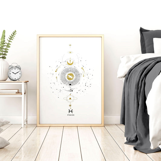 Pisces zodiac sign wall art print