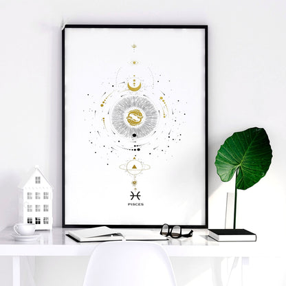 Pisces zodiac sign wall art print