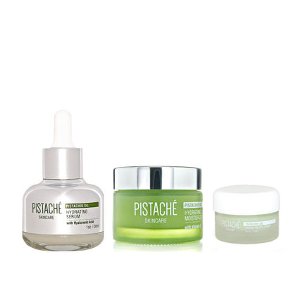 Pistaché Skincare Pistachio Oil Ultimate Face Trio Set | Hydration Serum, Eye Cream & Moisturizer