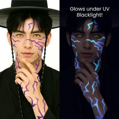 Pixel Hearts UV Glow Demon Tattoos – Blacklight Neon Blue for Cosplay & Parties