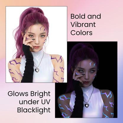 Pixel Hearts UV Glow Demon Tattoos – Blacklight Neon Blue for Cosplay & Parties